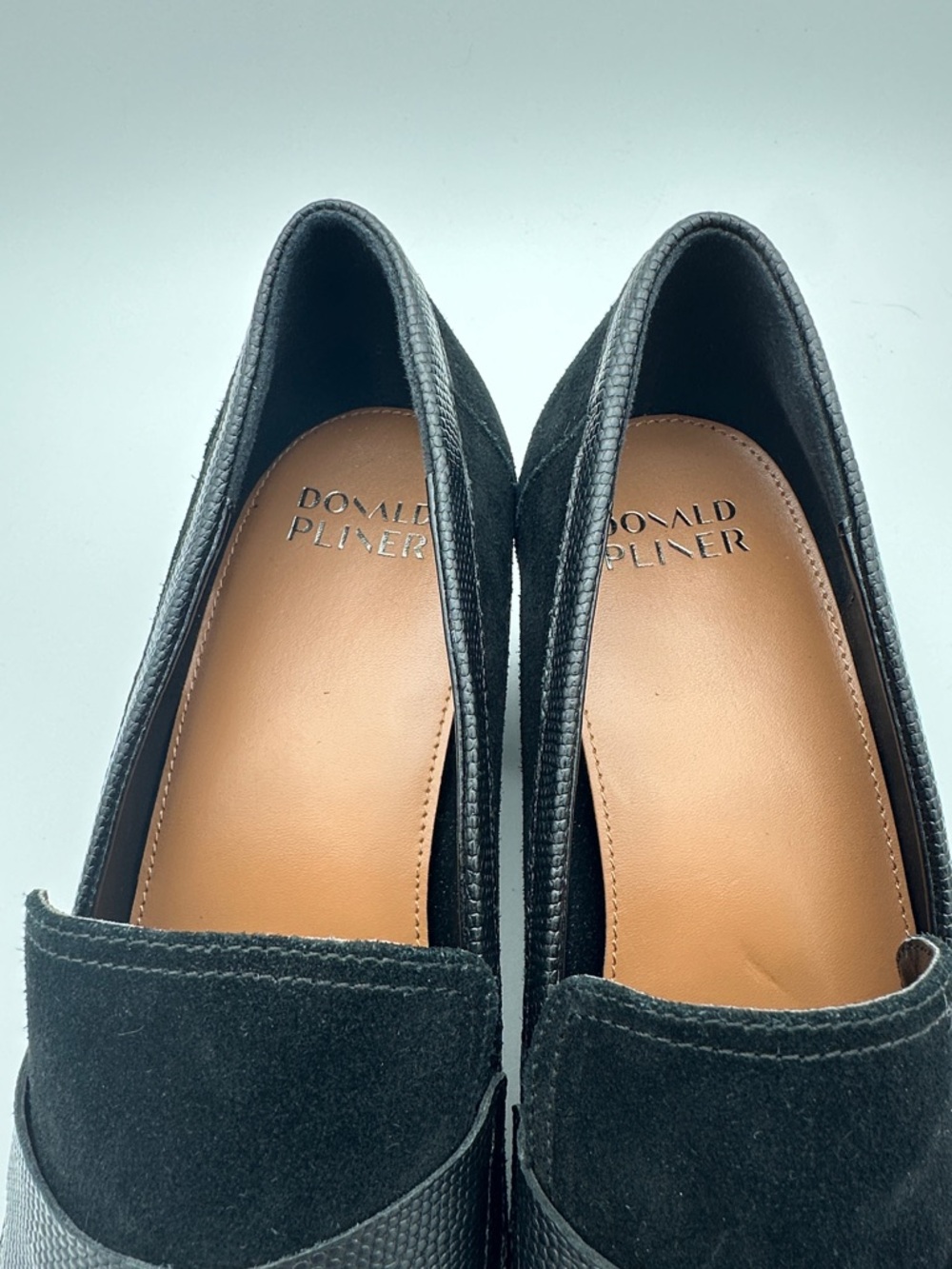 Donald Pliner Kressida Loafer Black Leather Suede Square Toe Shoe 10 Preppy Work - Picture 13 of 16